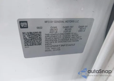 2022 Chevrolet Malibu Fwd Rs from USA, damaged, VIN 1G1ZG5ST3NF214212